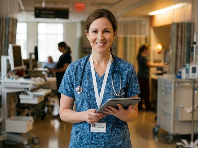 Home care nurse with tablet